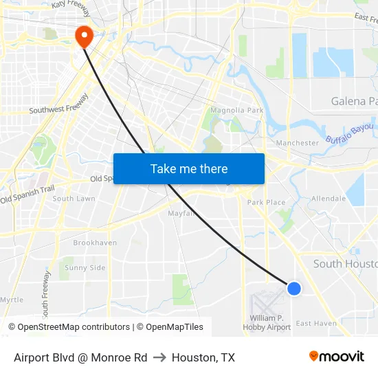 Airport Blvd @ Monroe Rd to Houston, TX map