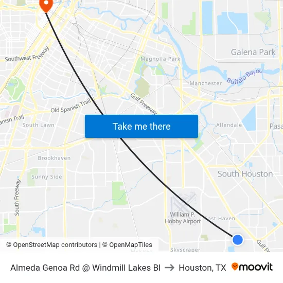 Almeda Genoa Rd @ Windmill Lakes Bl to Houston, TX map