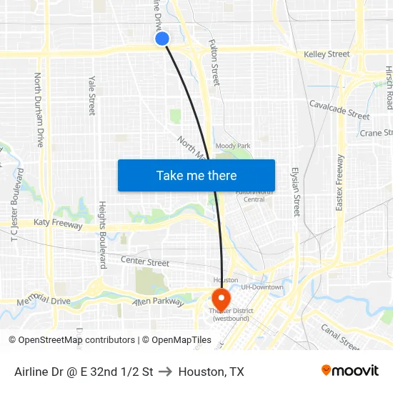 Airline Dr @ E 32nd 1/2 St to Houston, TX map