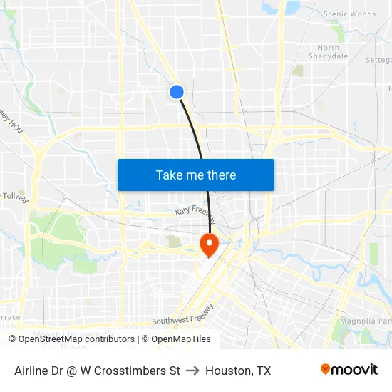 Airline Dr @ W Crosstimbers St to Houston, TX map