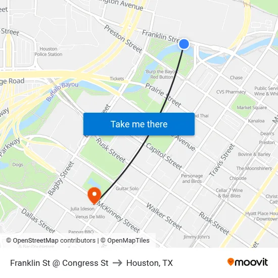 Franklin St @ Congress St to Houston, TX map
