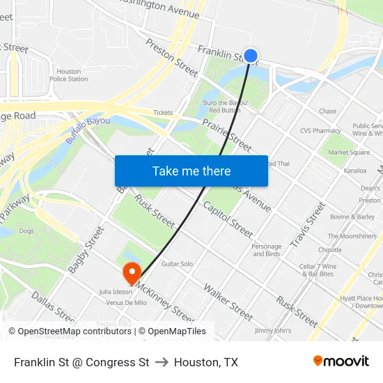 Franklin St @ Congress St to Houston, TX map
