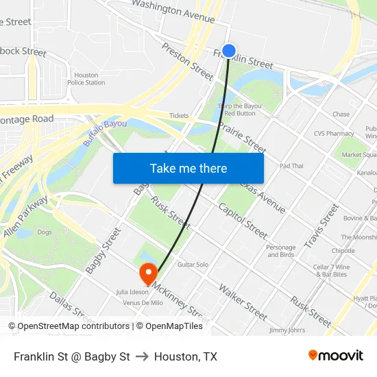 Franklin St @ Bagby St to Houston, TX map