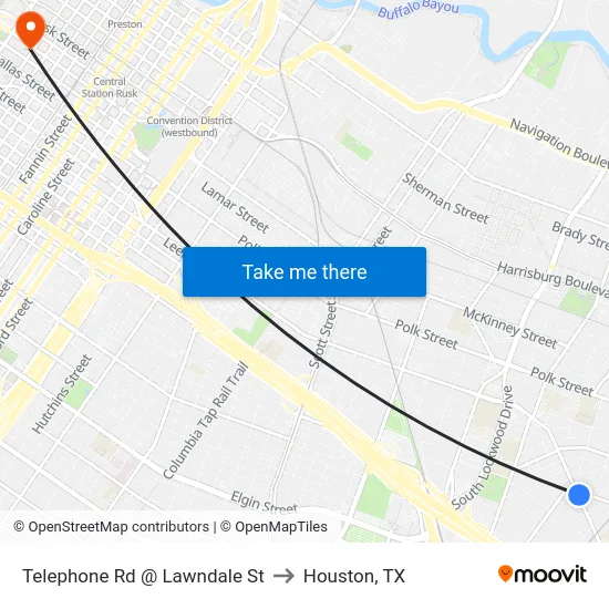 Telephone Rd @ Lawndale St to Houston, TX map