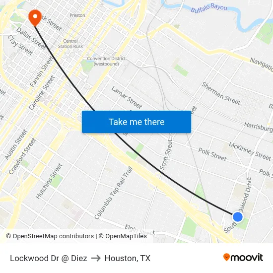 Lockwood Dr @ Diez to Houston, TX map