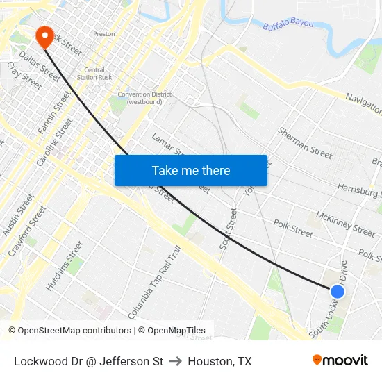 Lockwood Dr @ Jefferson St to Houston, TX map