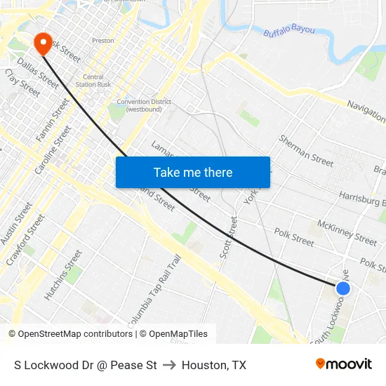 S Lockwood Dr @ Pease St to Houston, TX map