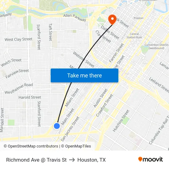Richmond Ave @ Travis St to Houston, TX map