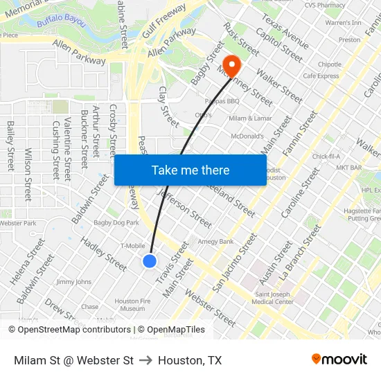 Milam St @ Webster St to Houston, TX map
