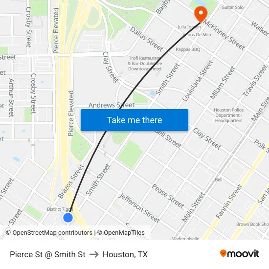 Pierce St @ Smith St to Houston, TX map