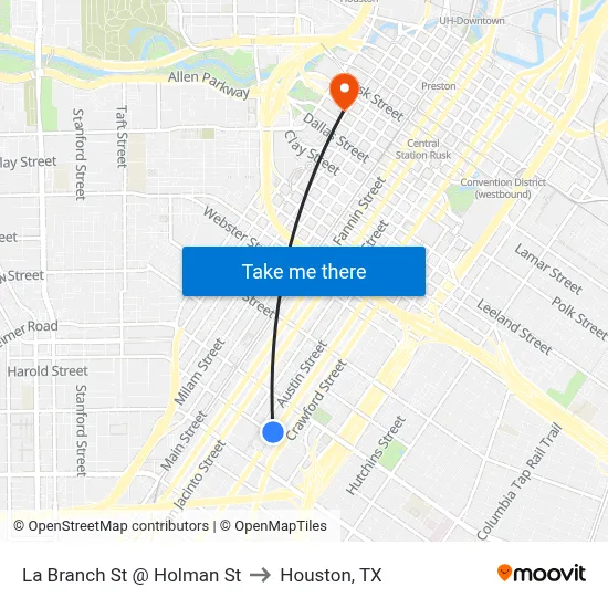 La Branch St @ Holman St to Houston, TX map