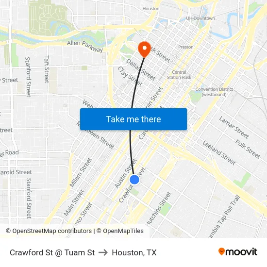 Crawford St @ Tuam St to Houston, TX map