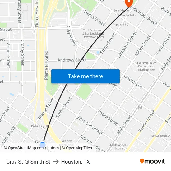 Gray St @ Smith St to Houston, TX map