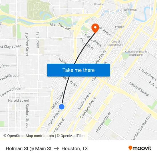 Holman St @ Main St to Houston, TX map
