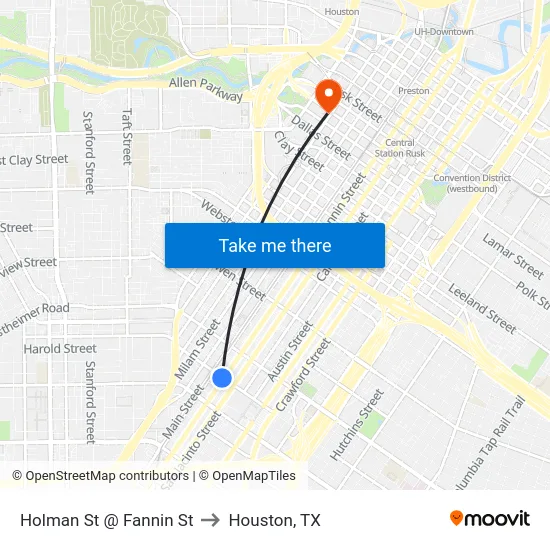 Holman St @ Fannin St to Houston, TX map