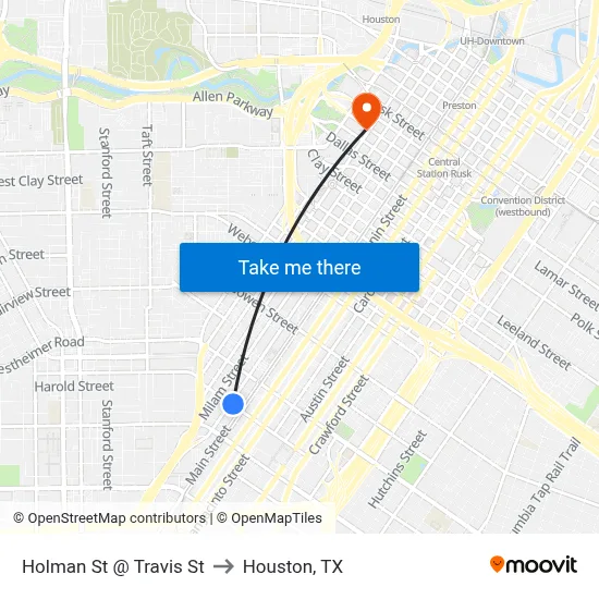 Holman St @ Travis St to Houston, TX map