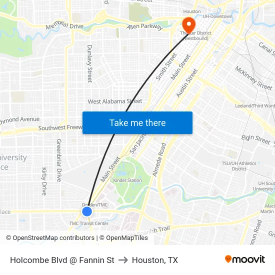 Holcombe Blvd @ Fannin St to Houston, TX map