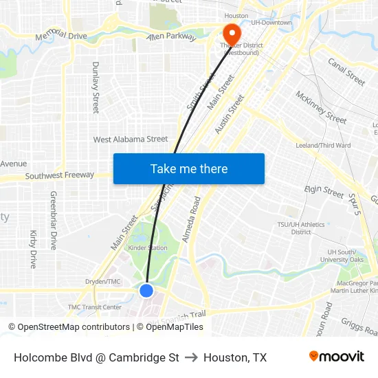 Holcombe Blvd @ Cambridge St to Houston, TX map