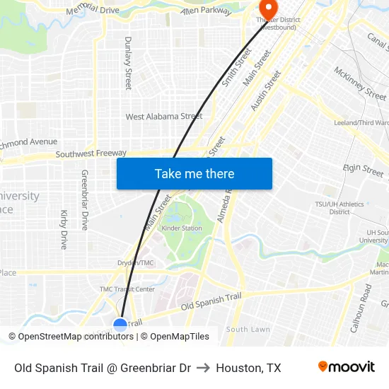 Old Spanish Trail @ Greenbriar Dr to Houston, TX map