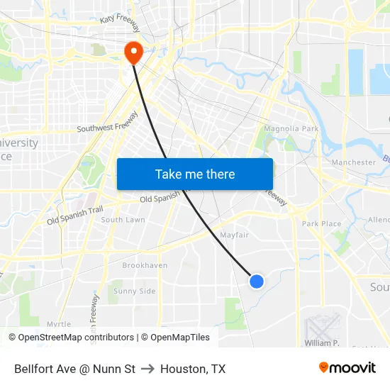 Bellfort Ave @ Nunn St to Houston, TX map