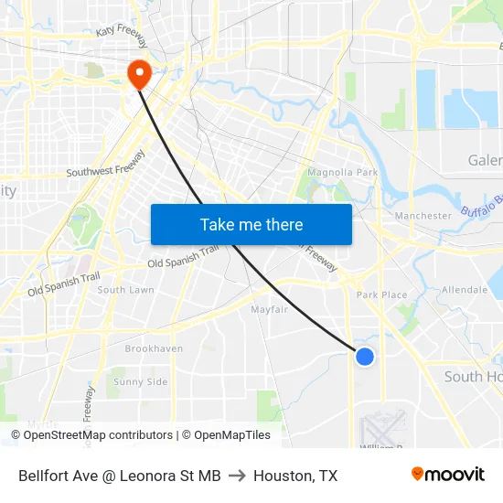 Bellfort Ave @ Leonora St MB to Houston, TX map