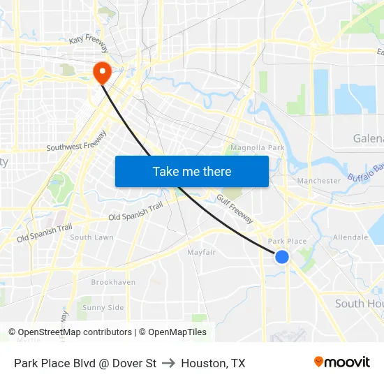 Park Place Blvd @ Dover St to Houston, TX map