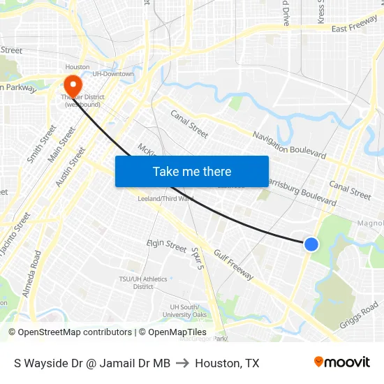 S Wayside Dr @ Jamail Dr MB to Houston, TX map