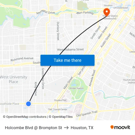 Holcombe Blvd @ Brompton St to Houston, TX map