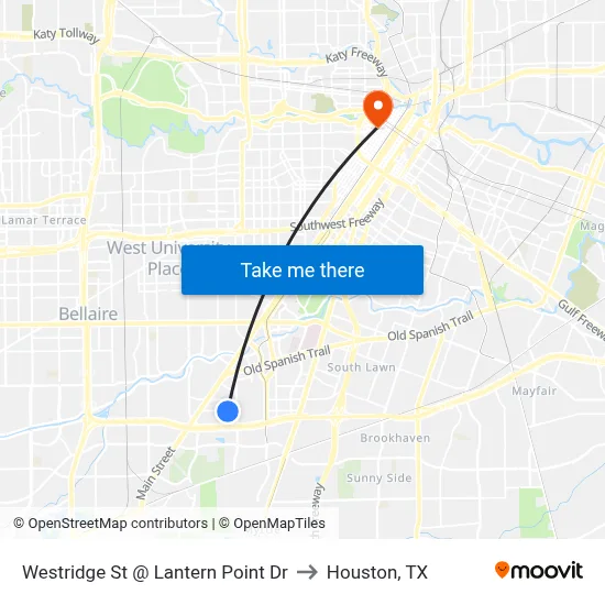 Westridge St @ Lantern Point Dr to Houston, TX map