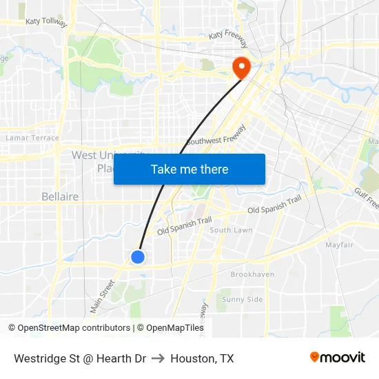 Westridge St @ Hearth Dr to Houston, TX map