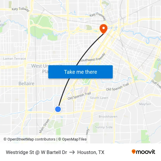 Westridge St @ W Bartell Dr to Houston, TX map