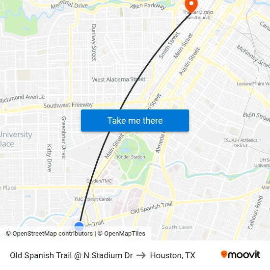 Old Spanish Trail @ N Stadium Dr to Houston, TX map