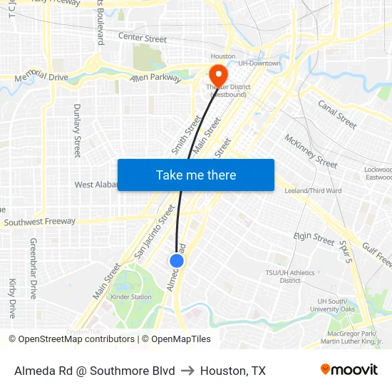 Almeda Rd @ Southmore Blvd to Houston, TX map