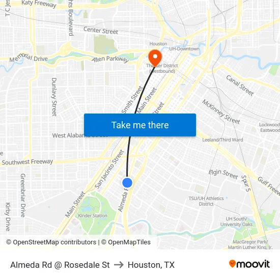 Almeda Rd @ Rosedale St to Houston, TX map