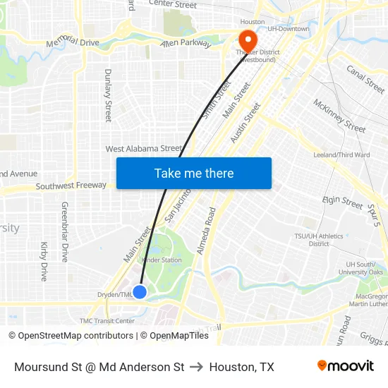 Moursund St @ Md Anderson St to Houston, TX map