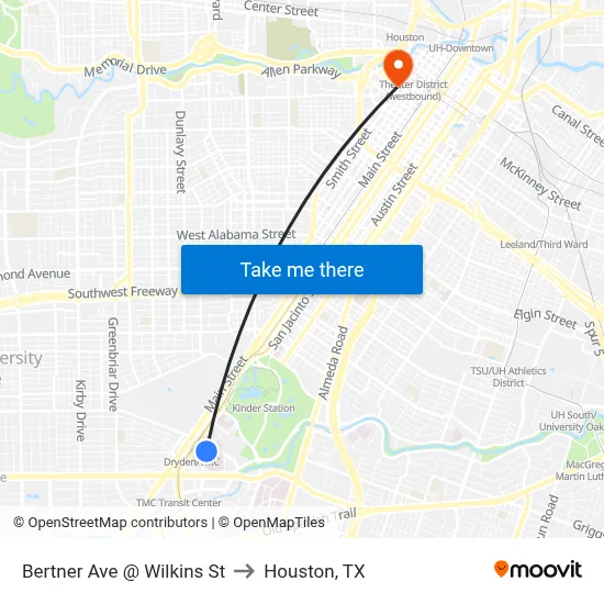Bertner Ave @ Wilkins St to Houston, TX map