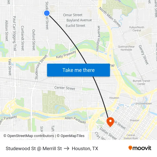 Studewood St @ Merrill St to Houston, TX map