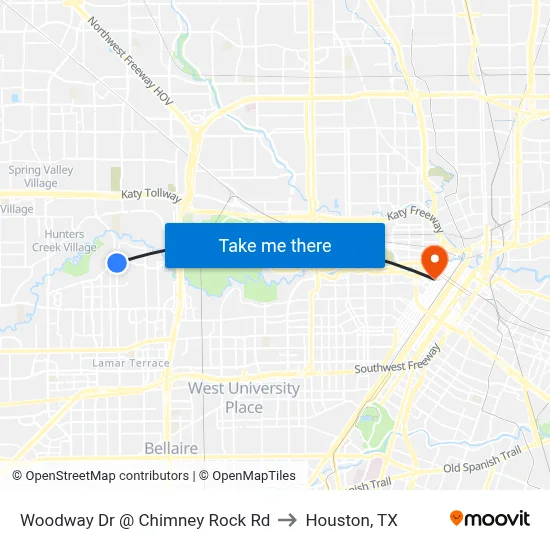 Woodway Dr @ Chimney Rock Rd to Houston, TX map
