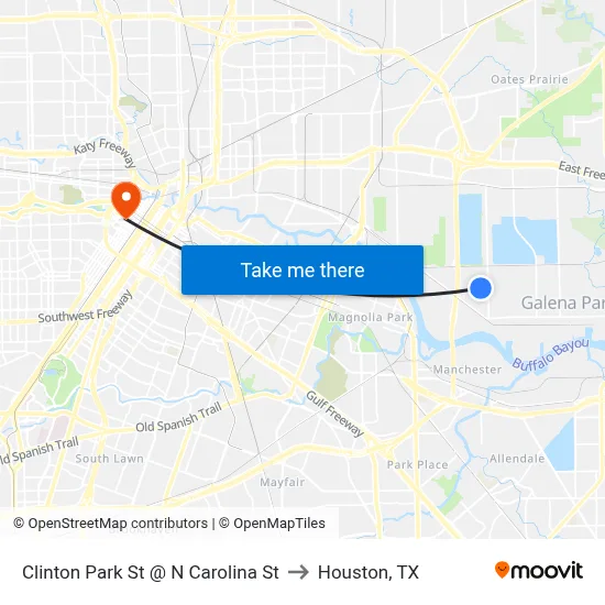 Clinton Park St @ N Carolina St to Houston, TX map