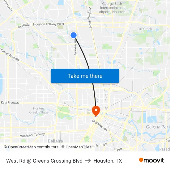 West Rd @ Greens Crossing Blvd to Houston, TX map