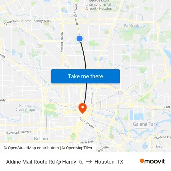 Aldine Mail Route Rd @ Hardy Rd to Houston, TX map