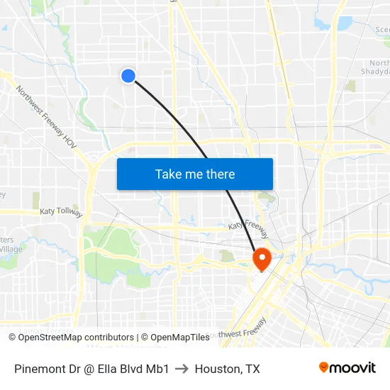 Pinemont Dr @ Ella Blvd Mb1 to Houston, TX map