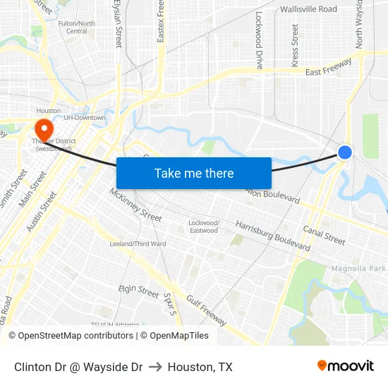 Clinton Dr @ Wayside Dr to Houston, TX map