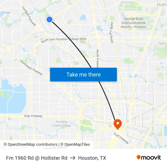 Fm 1960 Rd @ Hollister Rd to Houston, TX map