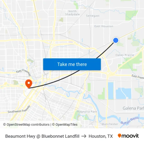 Beaumont Hwy @ Bluebonnet Landfill to Houston, TX map