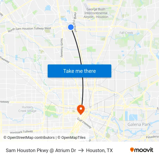 Sam Houston Pkwy @ Atrium Dr to Houston, TX map