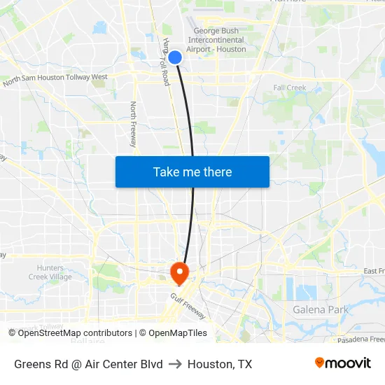 Greens Rd @ Air Center Blvd to Houston, TX map