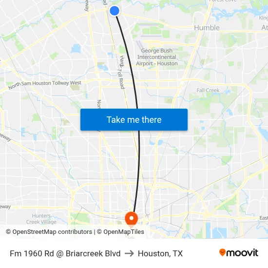 Fm 1960 Rd @ Briarcreek Blvd to Houston, TX map