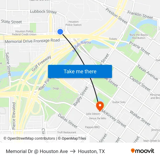 Memorial Dr @ Houston Ave to Houston, TX map