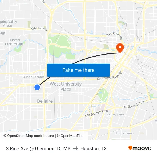 S Rice Ave @ Glenmont Dr MB to Houston, TX map